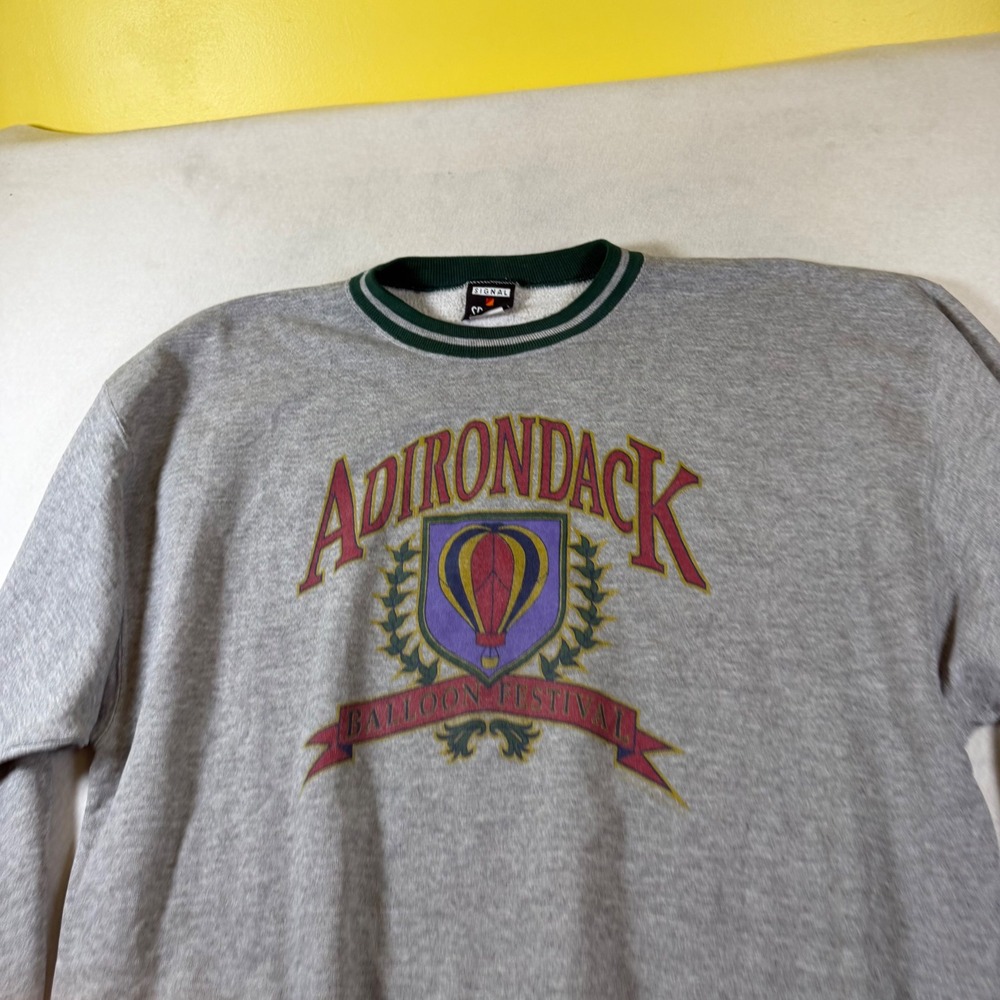 Vintage Signal Sports Adirondack Balloon Festival Sweatshirt Gray Green Striped